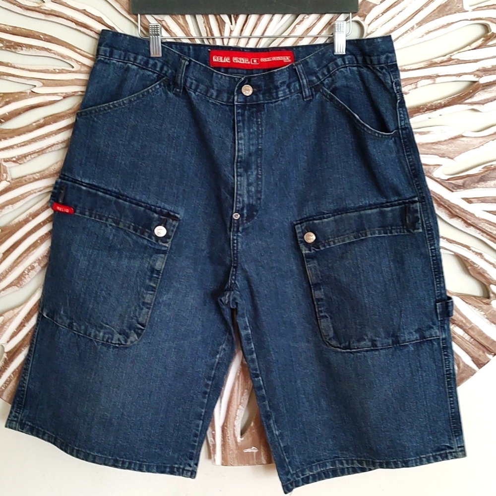 RELIQ UNLTD DENIM FOUNDRY SHORTS SZ 38 BLUE